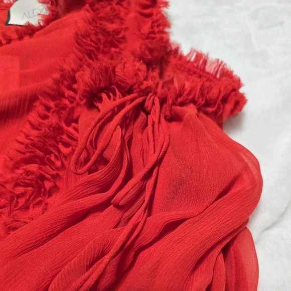 NWT ALEXIS Belicia Sheer Organza Cold Shoulder Top with Ruffled-Trim, 100% Silk - Picture 7 of 15